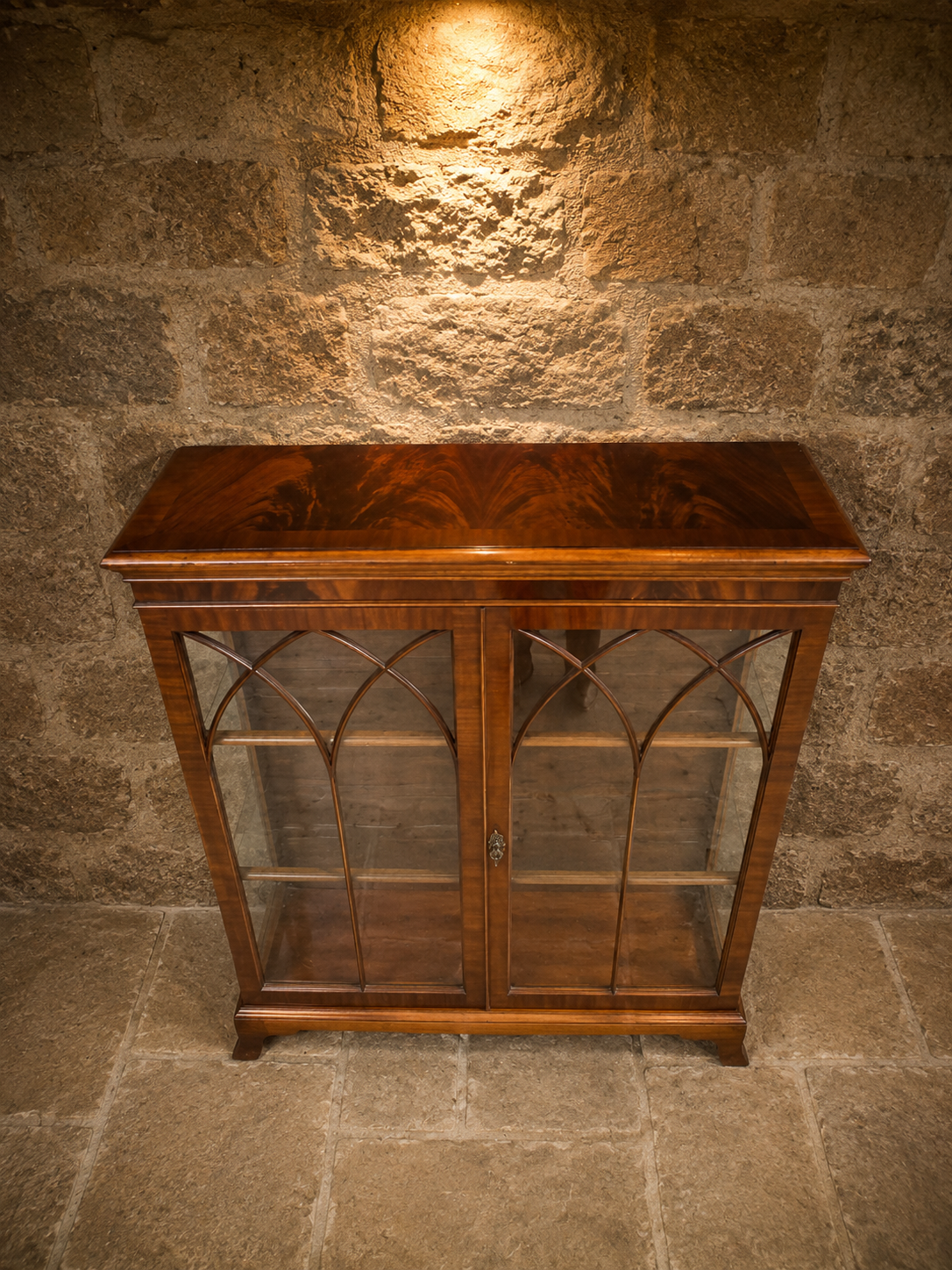 Antique Regency Flame Mahogany Glazed Bookcase Display Cabinet with Gothic Astragal Doors | c.1825–1845
