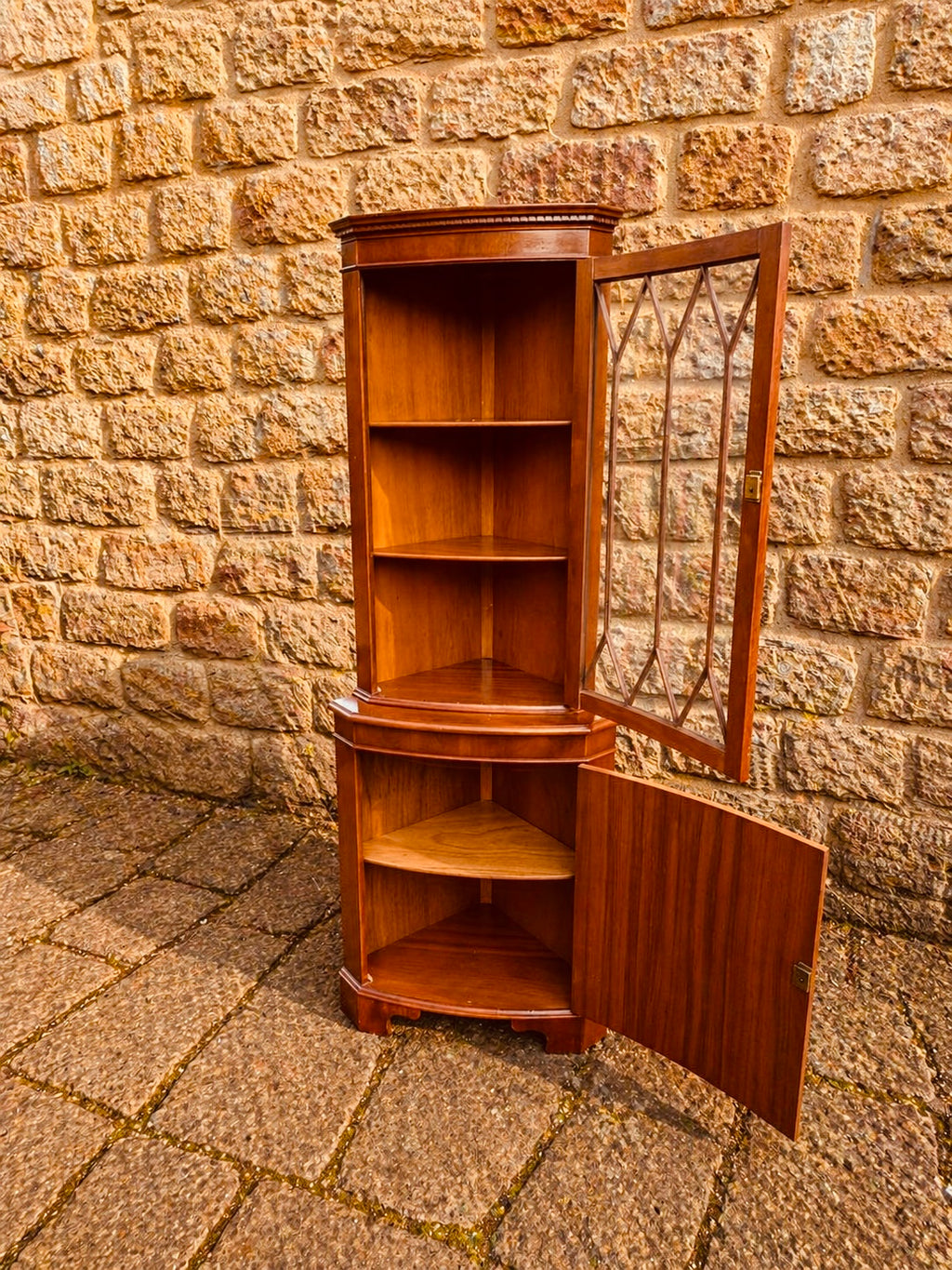 Georgian Revival Mahogany Corner Display Cabinet with Glazed Astragal Door