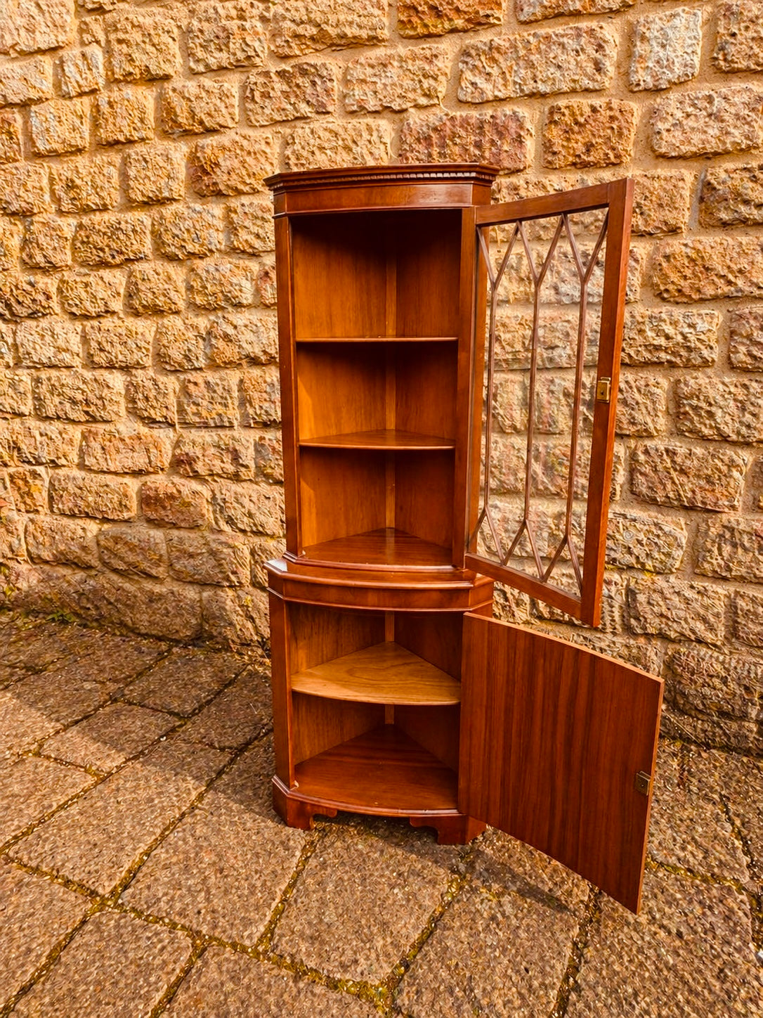 Georgian Revival Mahogany Corner Display Cabinet with Glazed Astragal Door