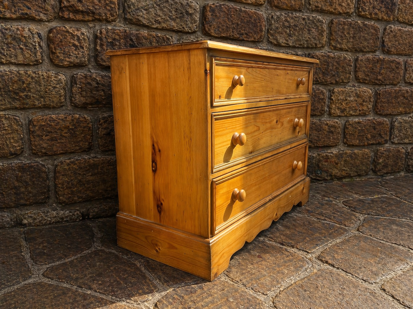 Vintage Pine 3 Drawer Chest of Drawers – Rustic Country Style Storage Unit