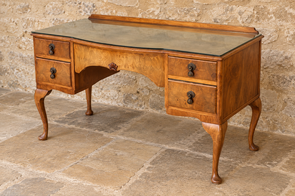 1930s walnut writing desk with cabriole legs