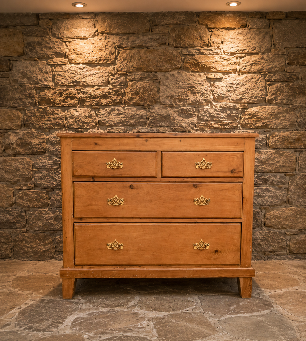 Antique Victorian Solid Pine Chest of Drawers | Edwardian 2 Over 2 Chest | Rustic Farmhouse Bedroom Furniture