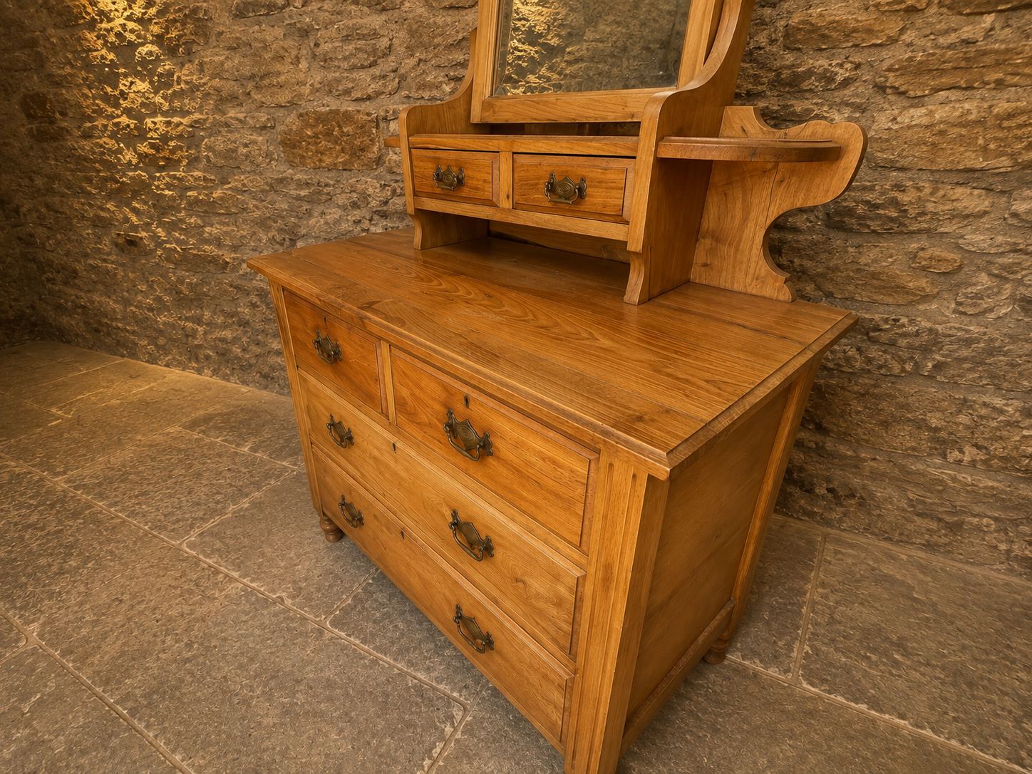 Antique Pine Dressing Chest with Mirror – Late Victorian / Edwardian, Circa 1900