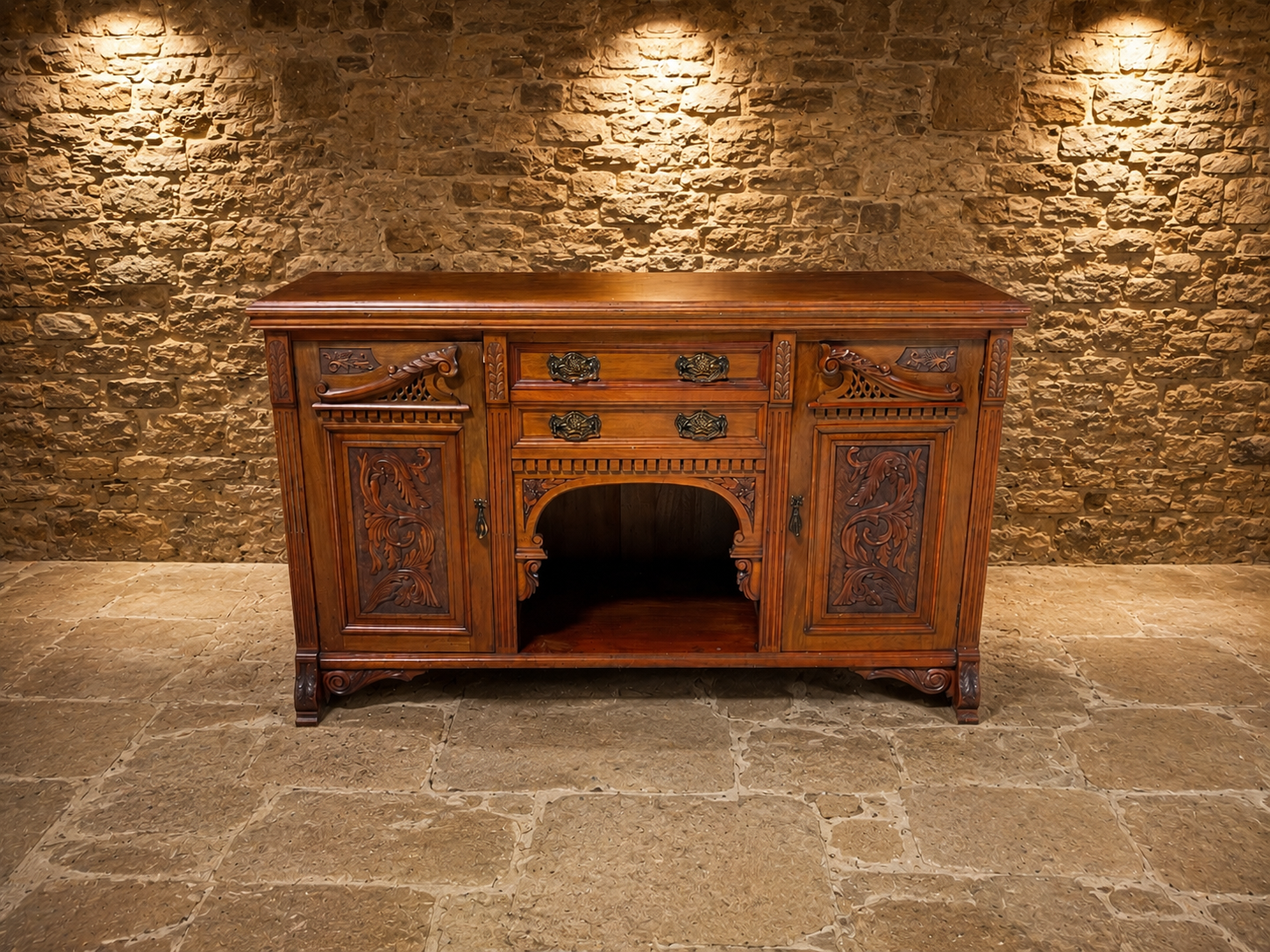 Victorian Carved Oak Sideboard | Antique Gothic Revival Buffet Cabinet | English Circa 1880–1900