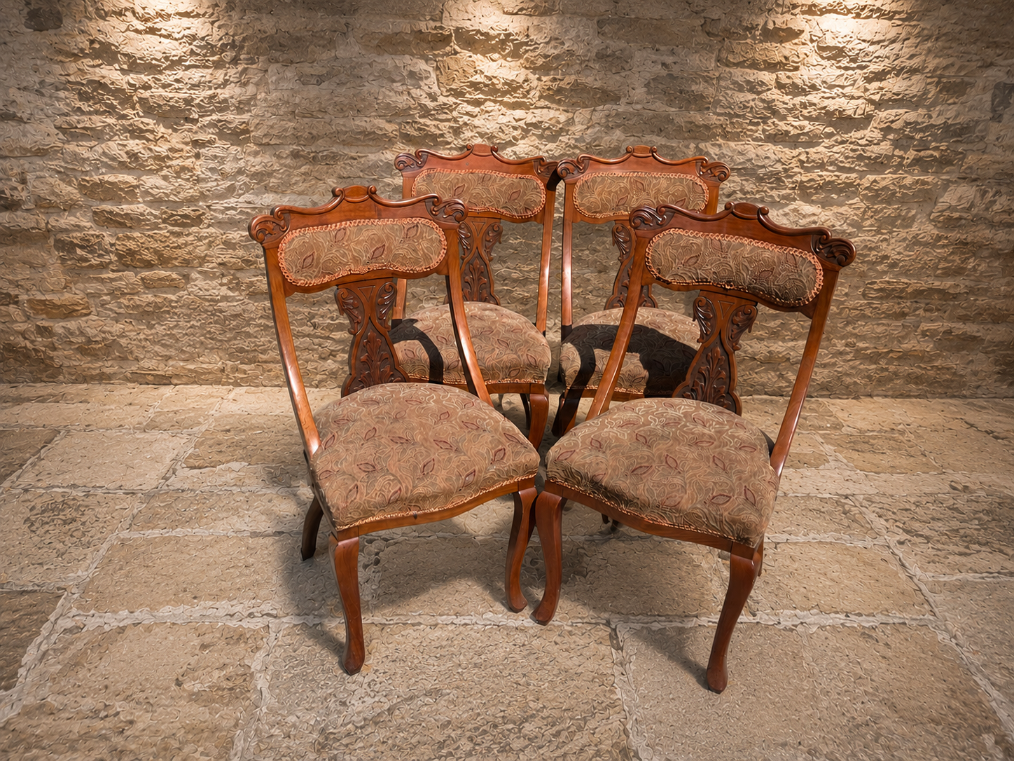 Antique Victorian Carved Walnut Dining Chairs – Set of Four – c.1860–1880