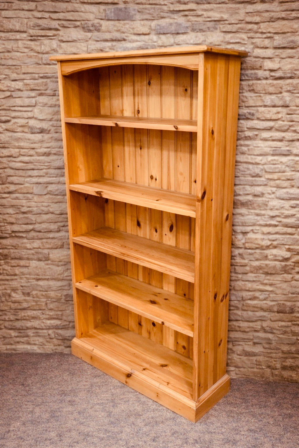 Rustic Solid Pine Bookcase – Wide Farmhouse Shelving Unit
