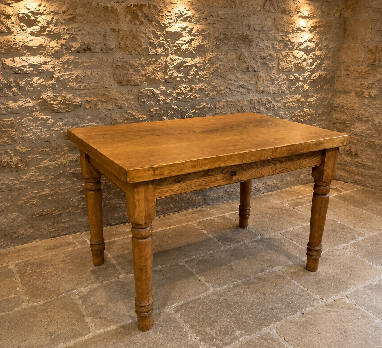 Early 20th Century Solid Oak Farmhouse Dining Table – Turned Legs