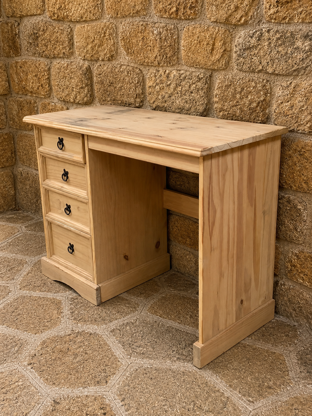 Solid Pine Pedestal Desk – Traditional Style Wooden Writing Desk with Drawers