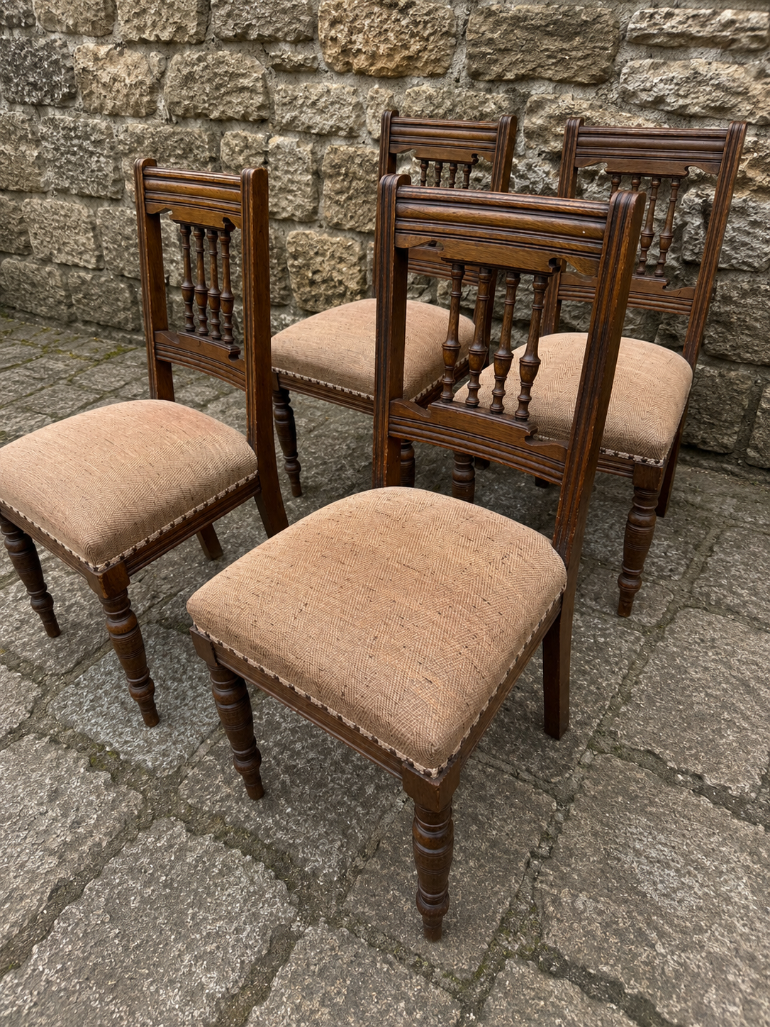 Antique Victorian Oak Dining Chairs – Set of Four – c.1900