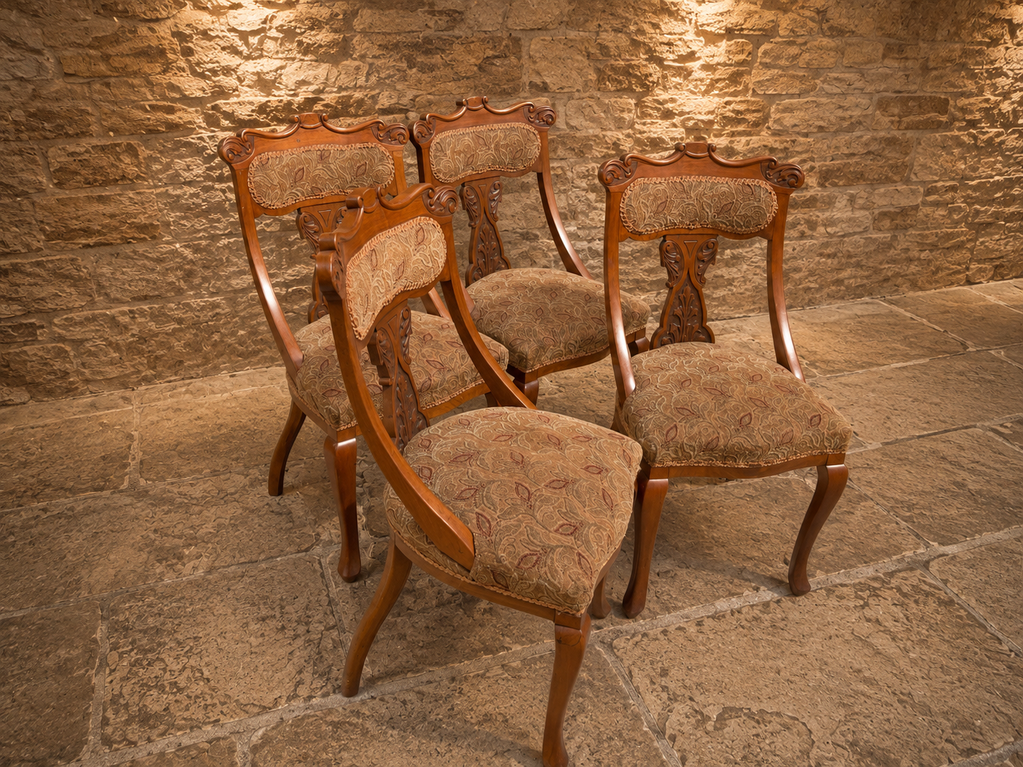 Antique Victorian Carved Walnut Dining Chairs – Set of Four – c.1860–1880