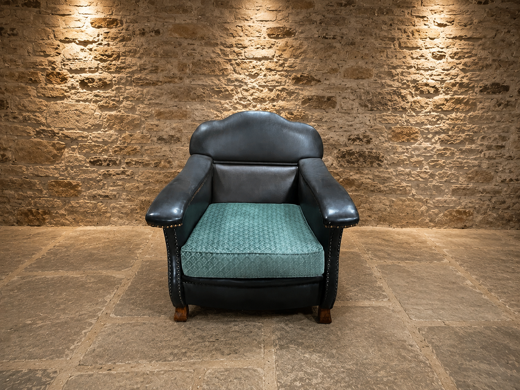 Vintage English Leather Club Armchair | Traditional Leather Library Chair | Country House Fireside Armchair | Brass Studded Accent Chair