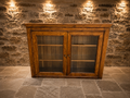Large French Provincial Cherry Wood Glazed Display Cabinet | Country Farmhouse Glass Display Cabinet
