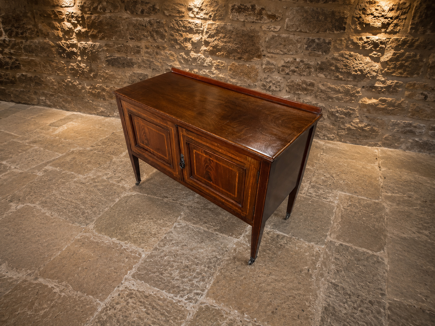Antique Edwardian Mahogany Sideboard Cabinet with Satinwood Inlay c.1910