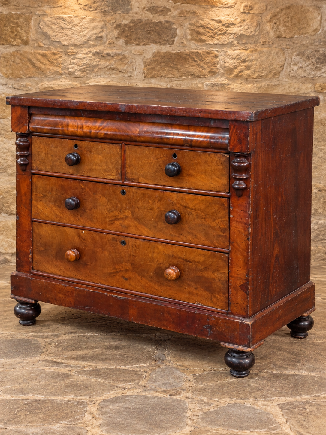 Victorian figured veneer chest of drawers, circa 1860