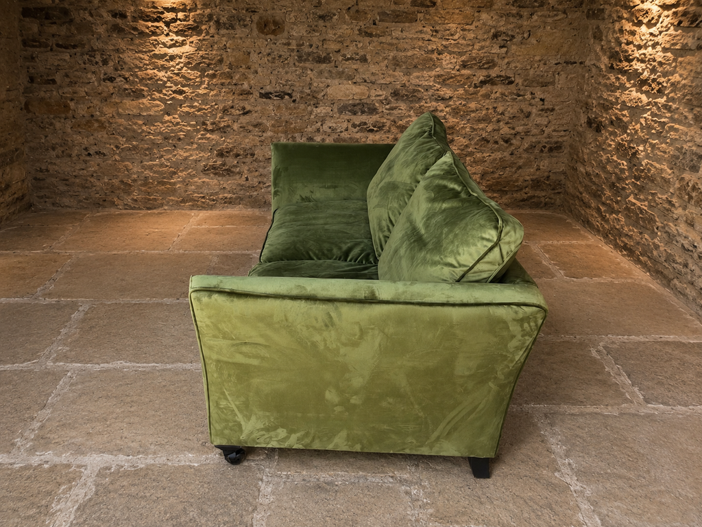 Luxury Olive Green Velvet Two Seater Sofa