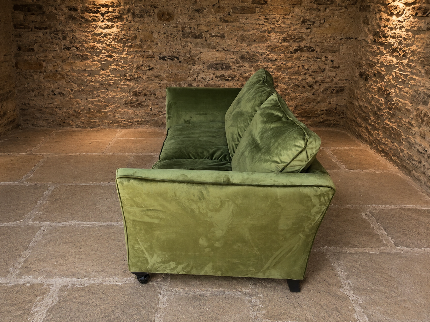 Luxury Olive Green Velvet Two Seater Sofa