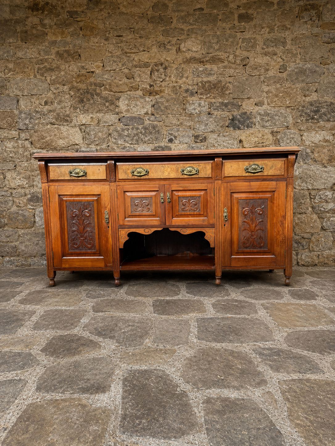 Antique French Provincial Burr Walnut Sideboard Buffet | Circa 1880–1900