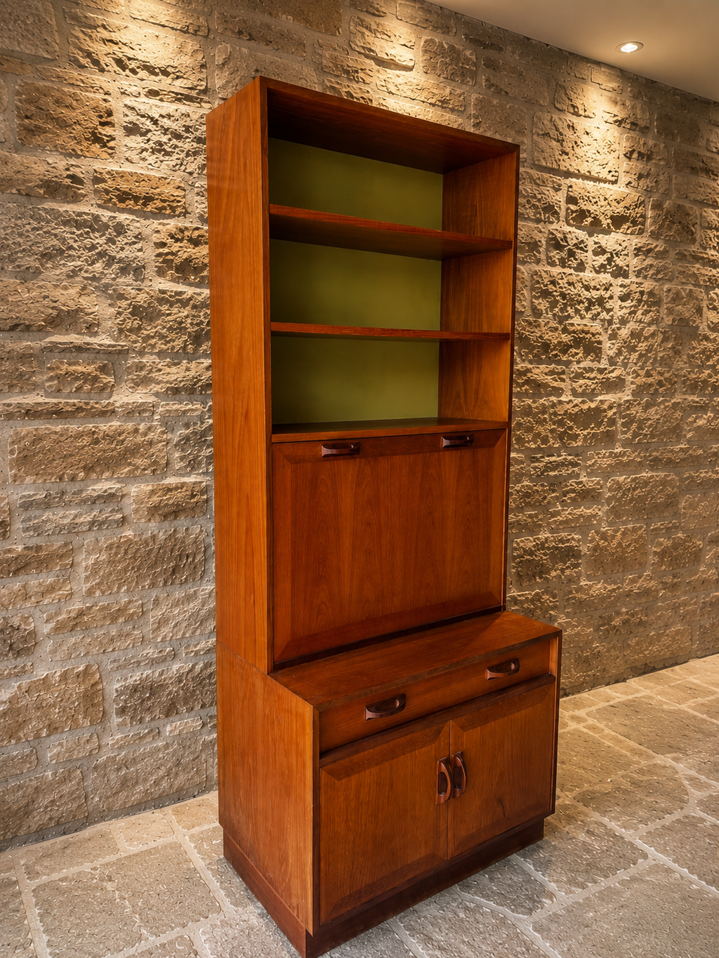 Mid-Century Modern Teak Bureau Bookcase | Danish Style Secretary Desk | Vintage Teak Writing Cabinet | c.1965–1975