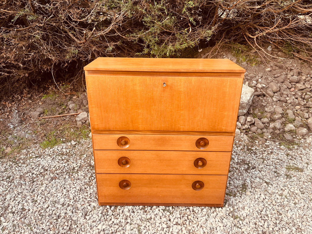 Mid Century Teak Bureau Writing Desk with Drop Front