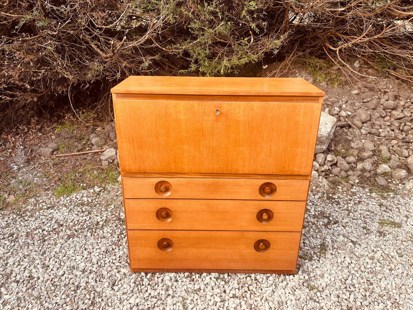 Mid Century Teak Bureau Writing Desk with Drop Front