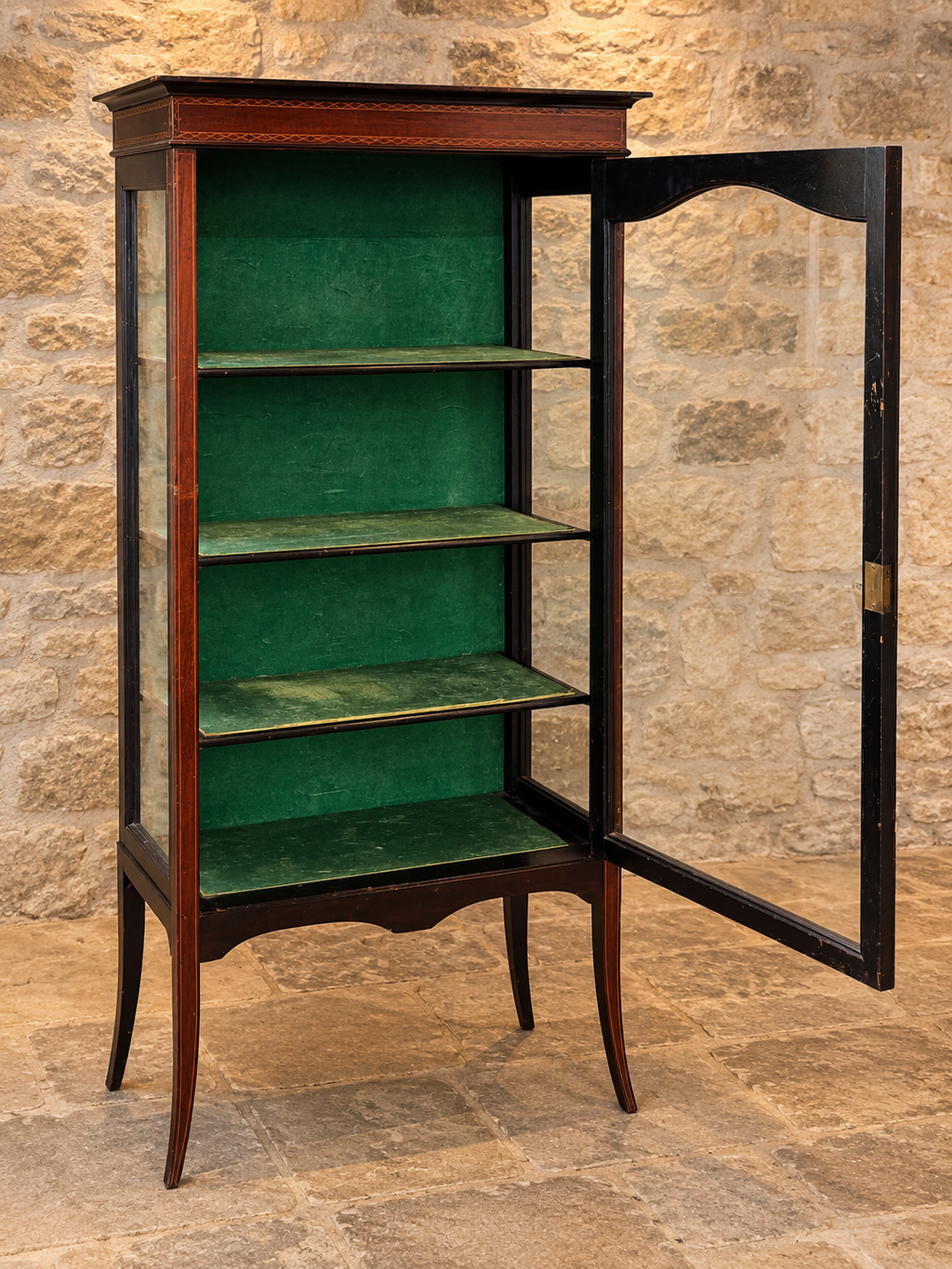 Antique inlaid glazed display cabinet, circa 1900