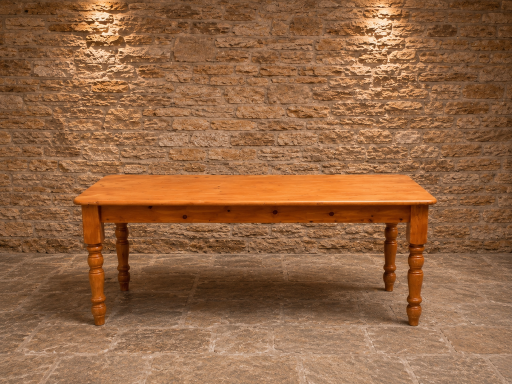 Large Solid Pine Farmhouse Dining Table – Traditional Turned Leg Country Kitchen Table