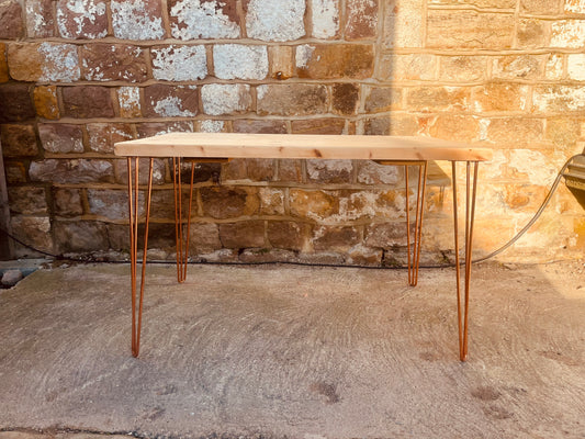 Solid Pine Hairpin Leg Dining Table with Natural Wood Top and Copper Legs (Seats 4–6)