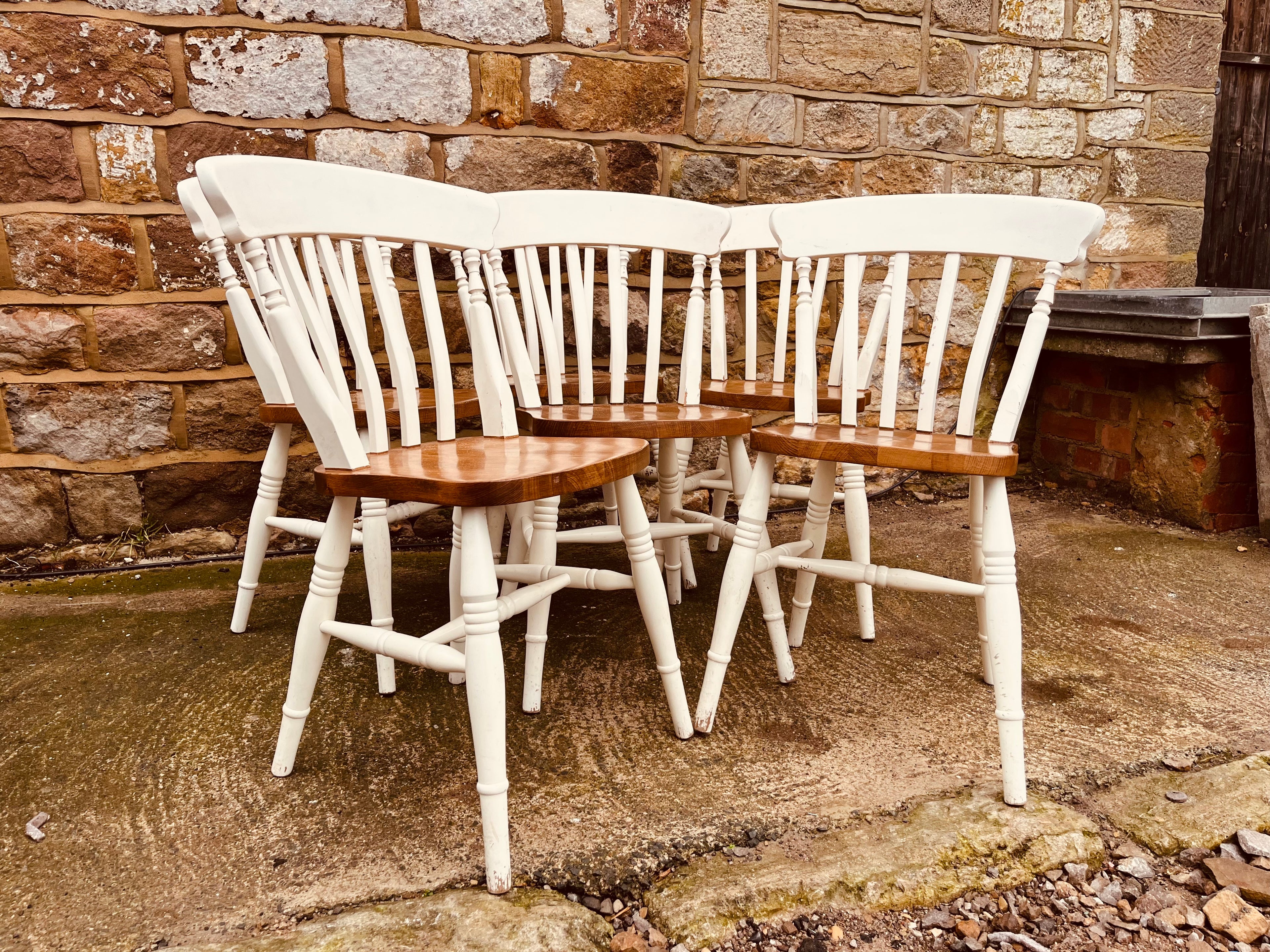 Set of 6 Painted Windsor Dining Chairs with Solid Wood Seats