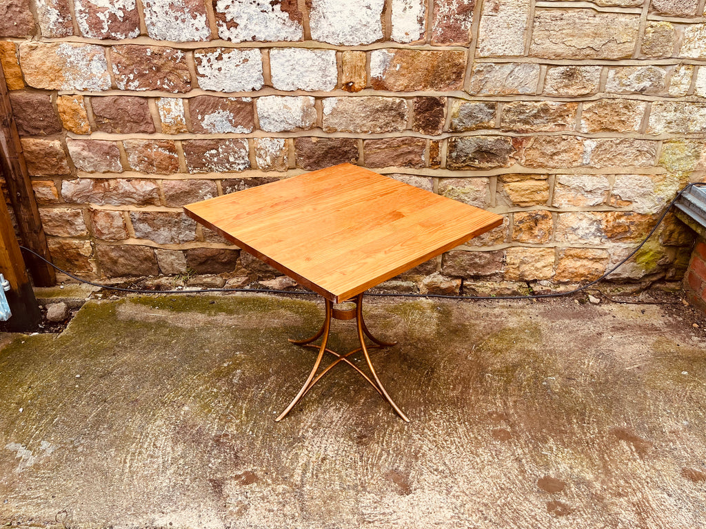 1980s Sculptural Pedestal Bistro Table – Vintage Square Solid Wood Café Dining Table