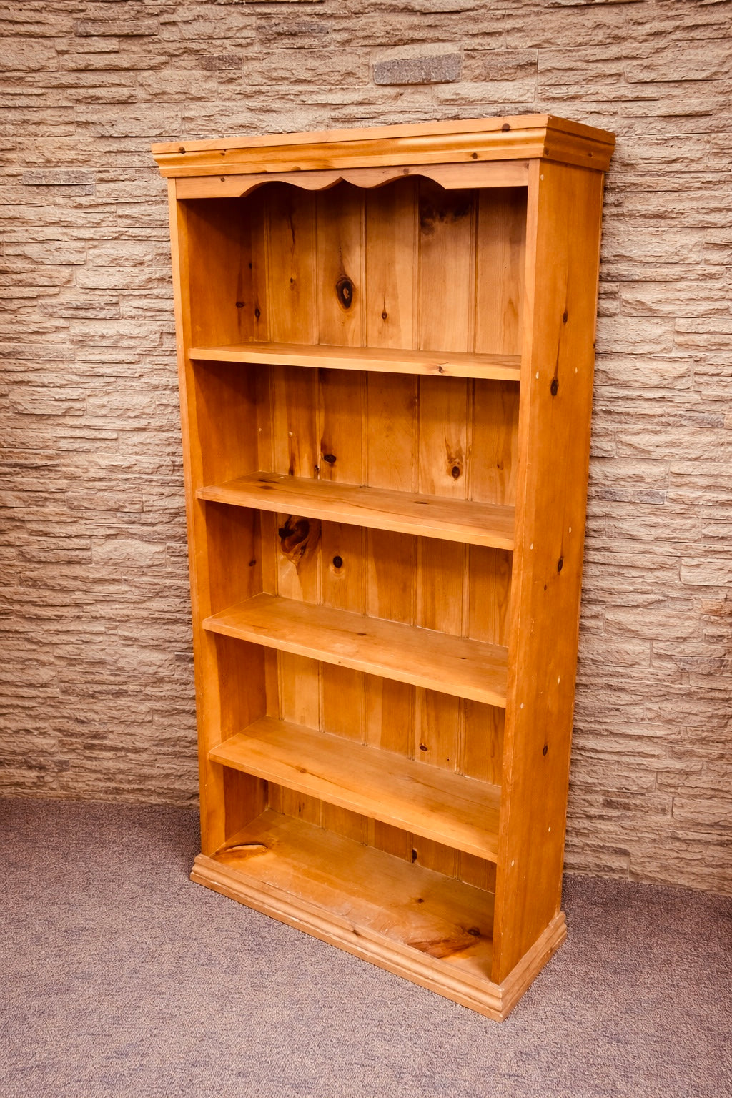 Rustic Pine Farmhouse Bookcase – Solid Wood Open Shelving Unit