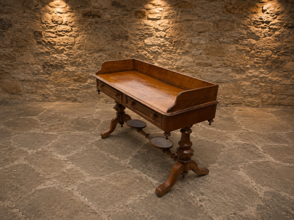 Antique Victorian Walnut Writing Table Desk c.1870 – Four Drawer Library Desk