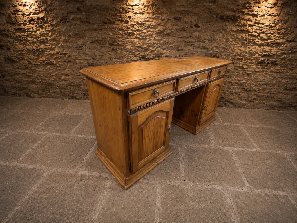 Large Solid Pine Pedestal Desk | Vintage Farmhouse Writing Desk | Rustic Country House Office Desk | Traditional Home Office Desk
