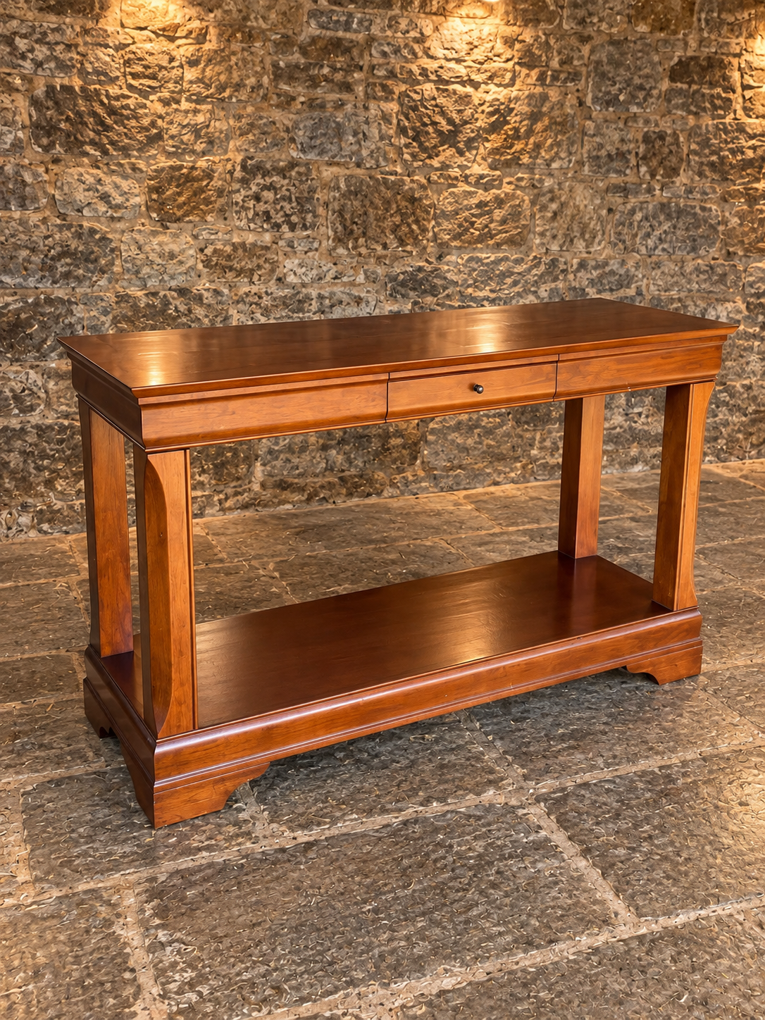 Vintage Architectural Console Table with Drawer & Lower Shelf
