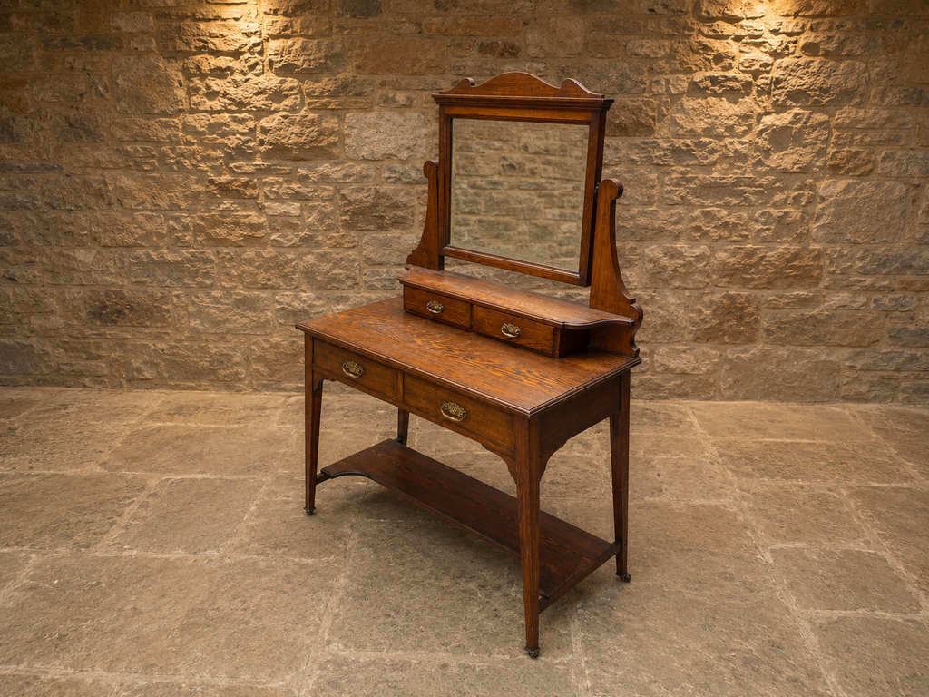 Antique Edwardian Oak Dressing Table with Mirror | Arts & Crafts Vanity Table | Hall Console | Circa 1905–1915