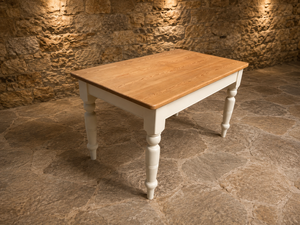 Vintage Pine Farmhouse Dining Table with Drawer – Painted Country Kitchen Table