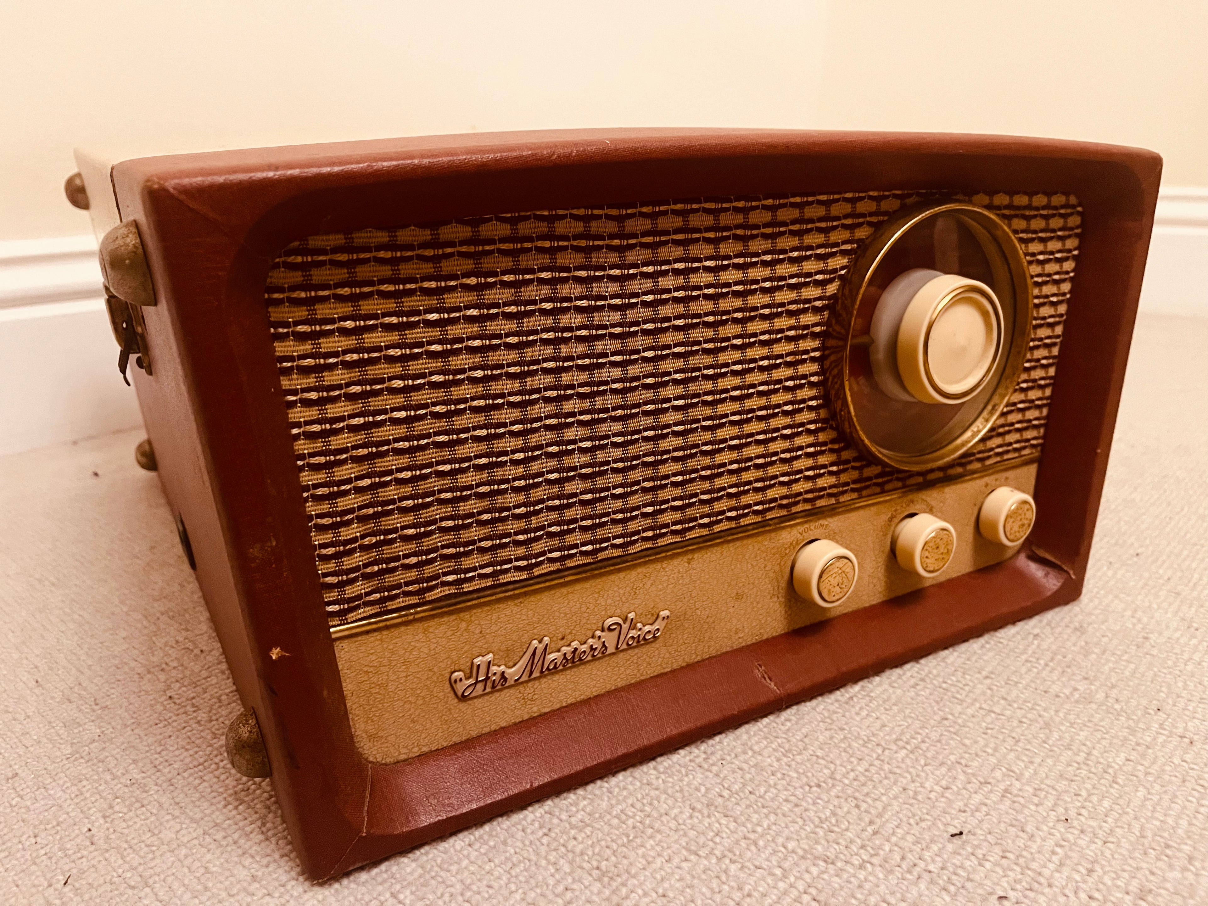 Vintage His Master’s Voice Valve Radio – 1950s Mid-Century Wooden HMV Radio