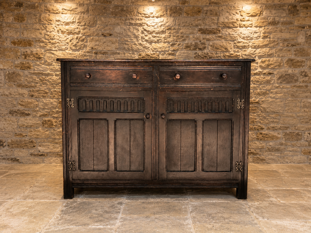 Antique Victorian Gothic Revival Oak Sideboard Cupboard – c.1880–1900