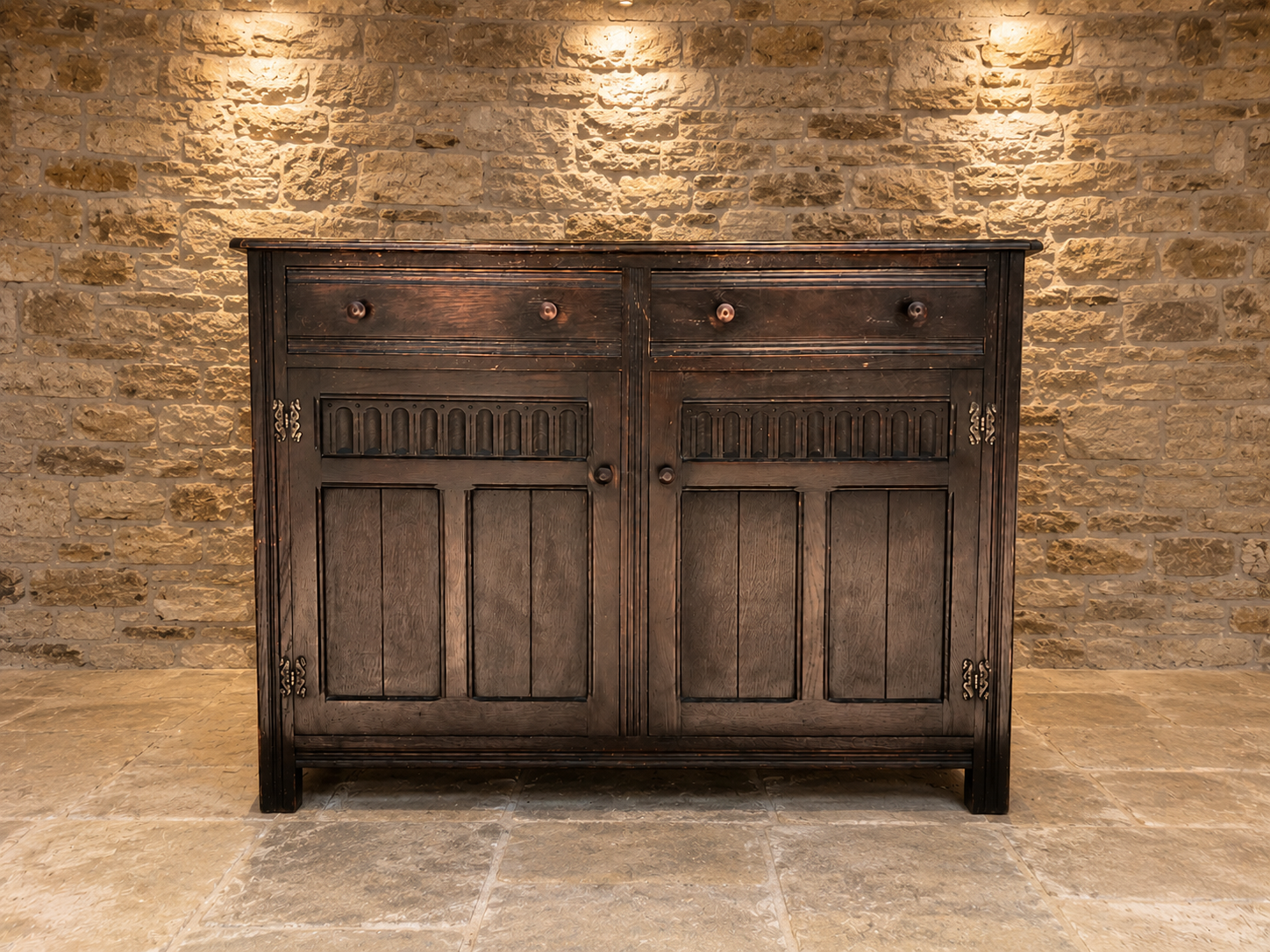 Antique Victorian Gothic Revival Oak Sideboard Cupboard – c.1880–1900