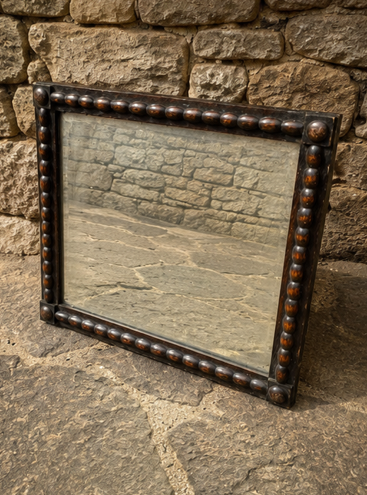 Antique Oak Bobbin Frame Wall Mirror