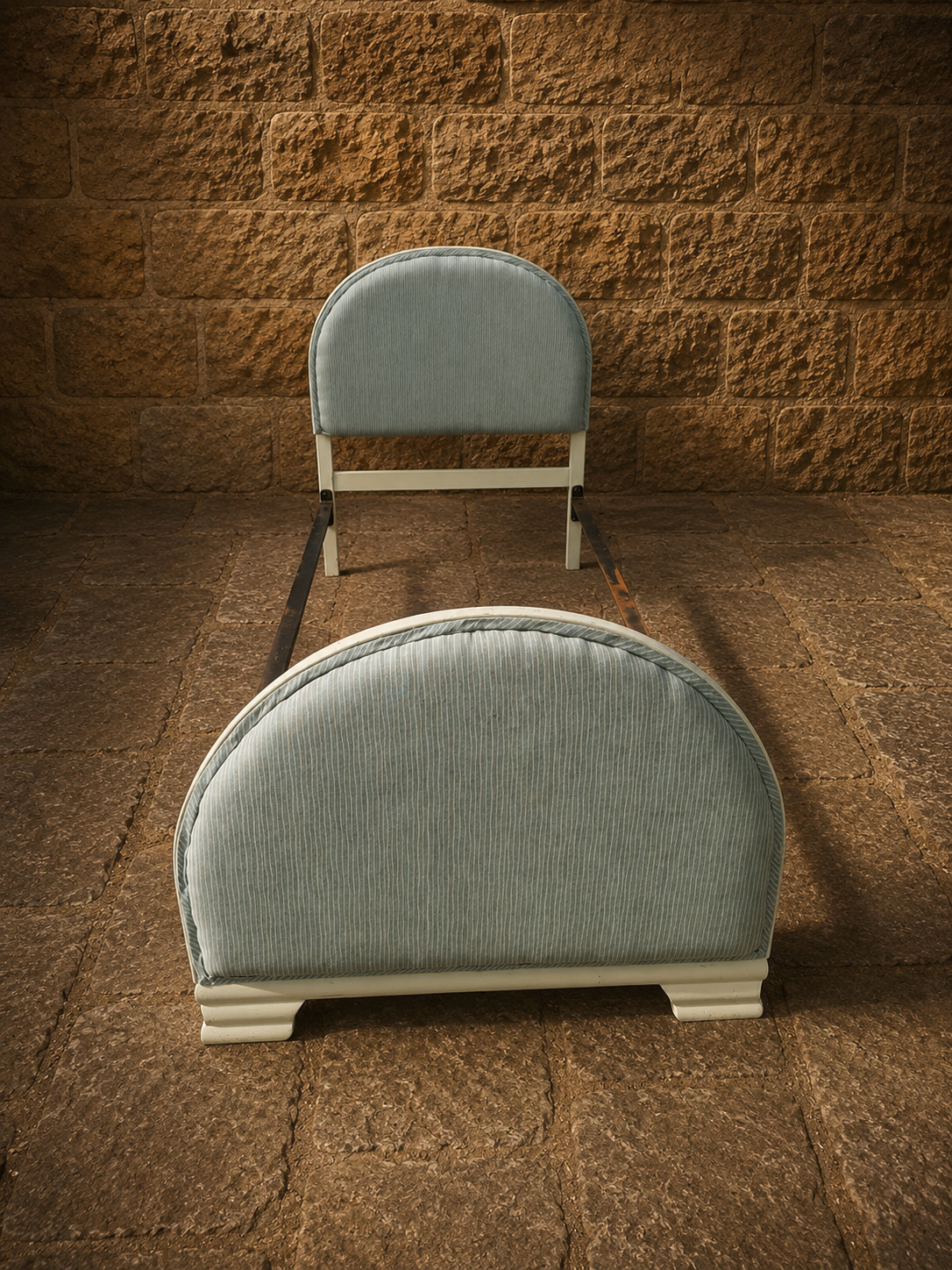 Art Deco Single Bed Frame with Upholstered Headboard & Footboard, c1930s