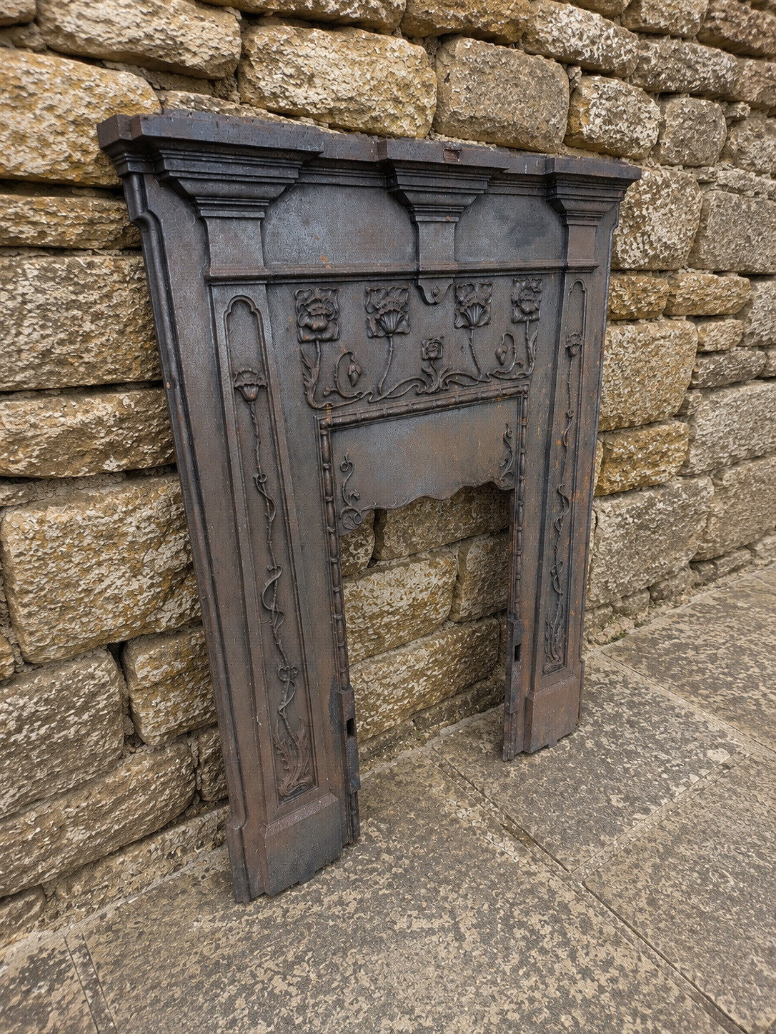 Antique Art Nouveau Cast Iron Fireplace Surround c1900