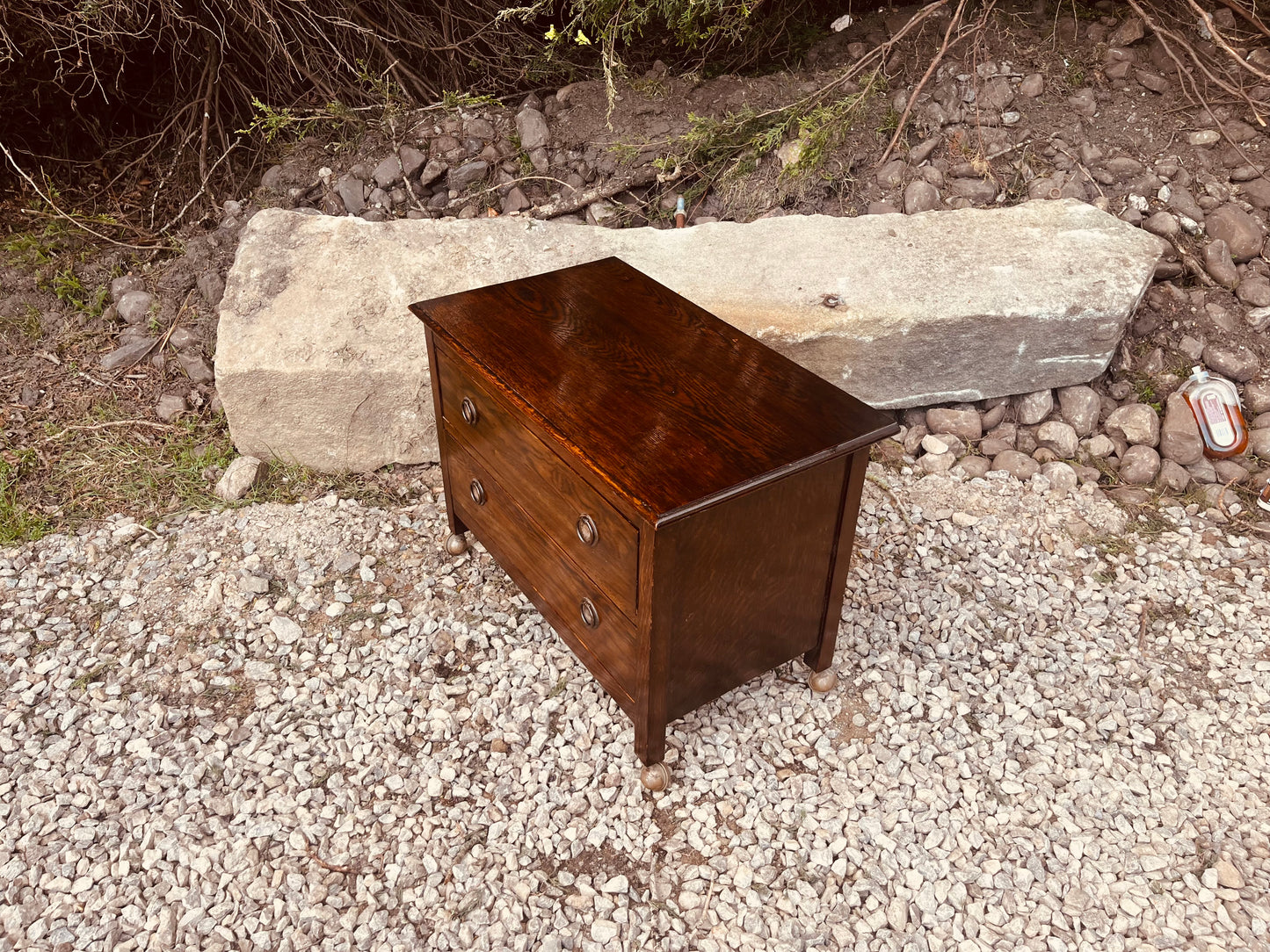 Vintage Oak Bedside Table with Two Drawers