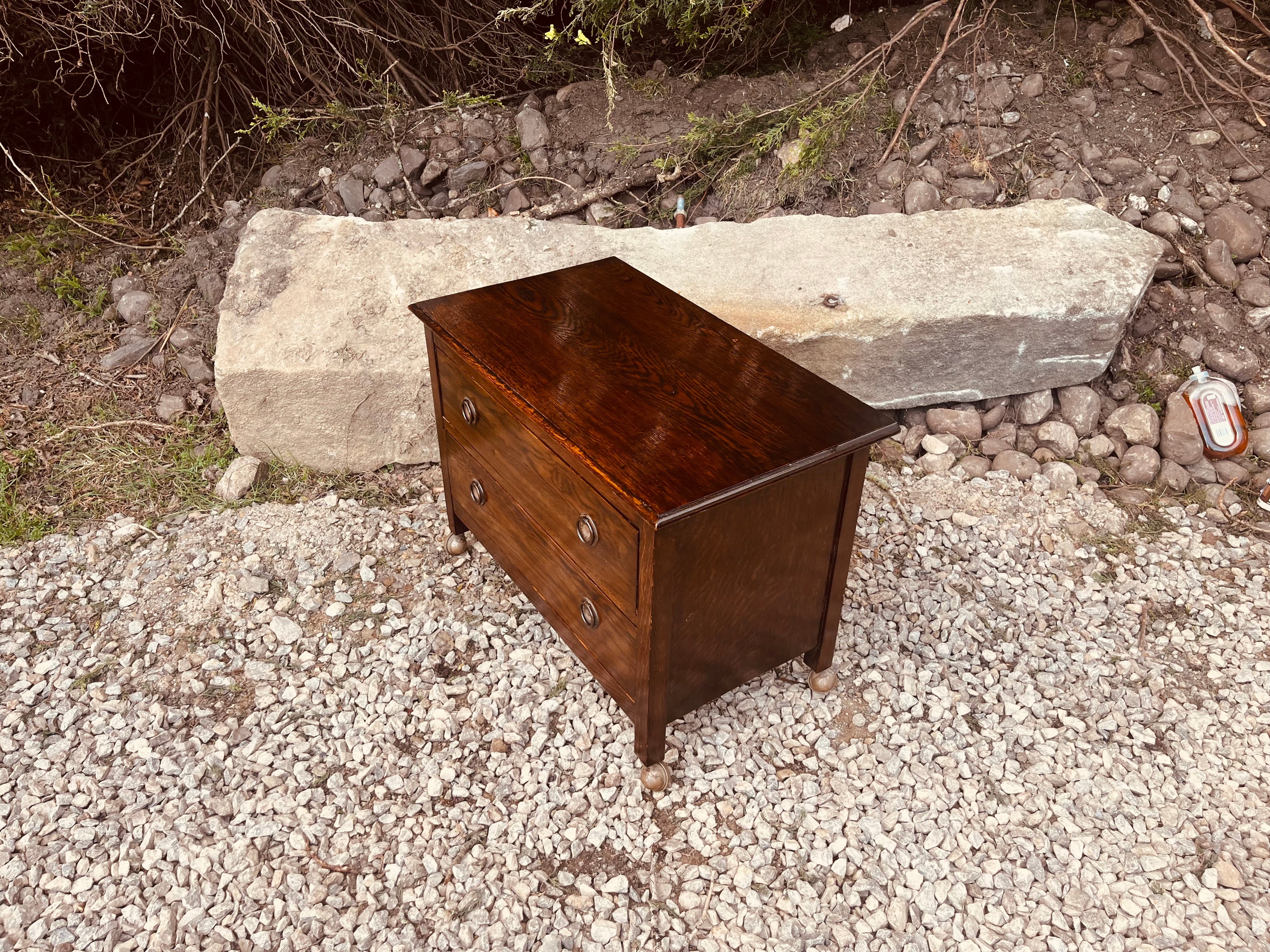 Vintage Oak Bedside Table with Two Drawers