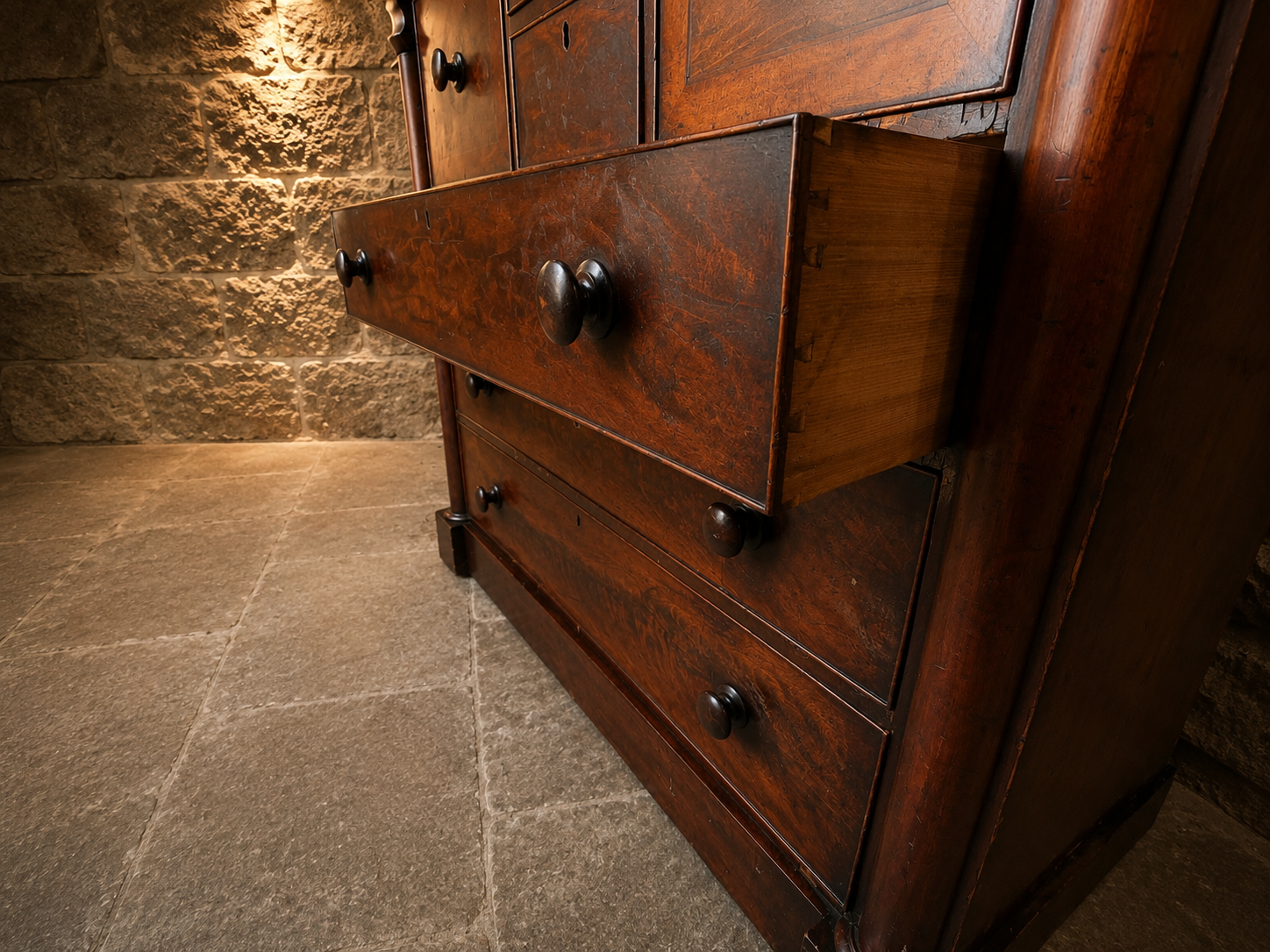 Victorian Flame Mahogany Wellington Chest | Antique English Mahogany Chest of Drawers | 19th Century Apothecary Style Chest | Country House Furniture
