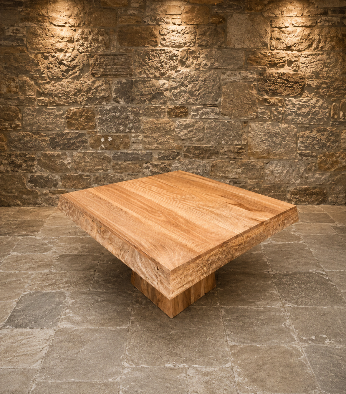 Large Solid Mango Wood Pedestal Dining Table – Sculptural Contemporary Statement Table