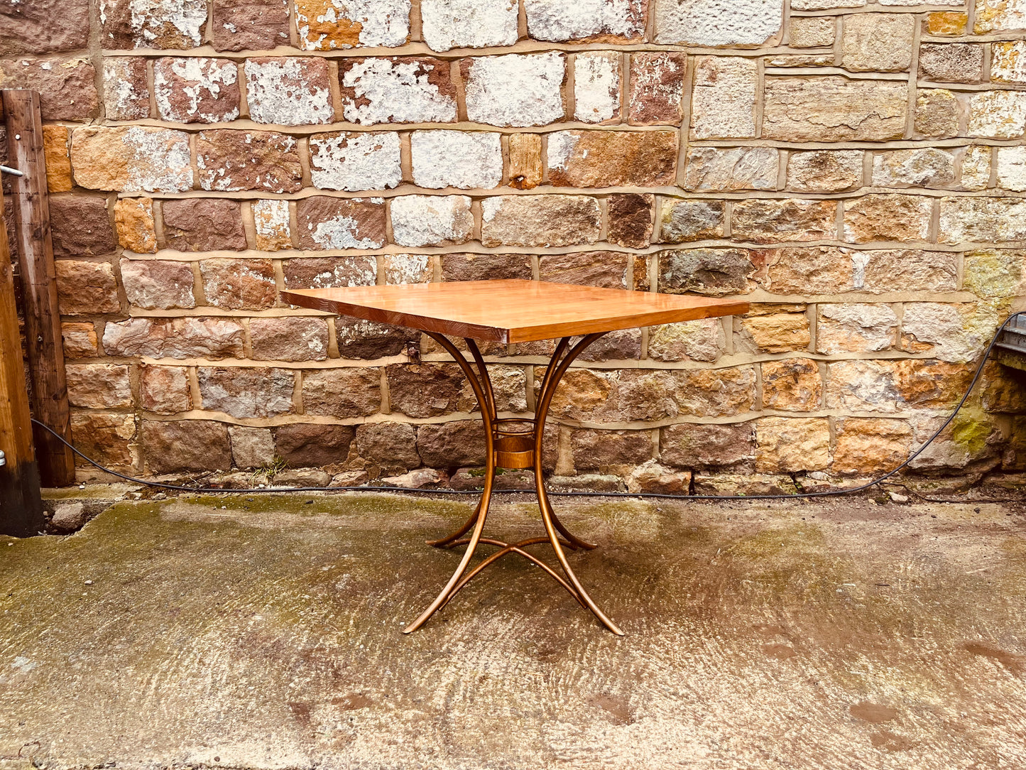 1980s Sculptural Pedestal Bistro Table – Vintage Square Solid Wood Café Dining Table