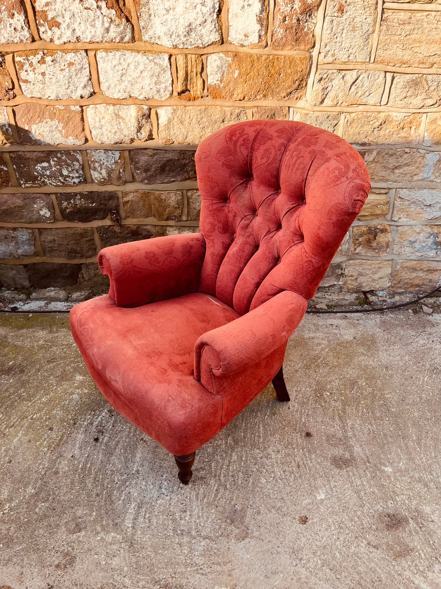 Vintage Red Wingback Armchair – Button Back Fireside Chair