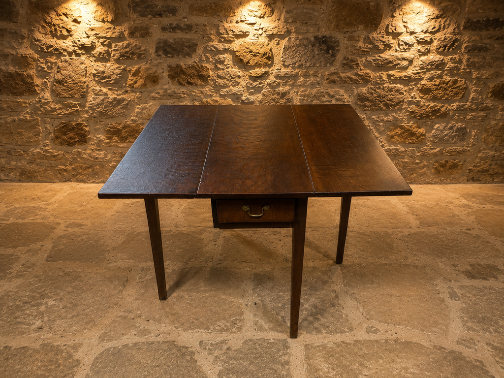 Antique Solid Oak Gateleg Drop Leaf Dining Table | English Farmhouse Kitchen Table