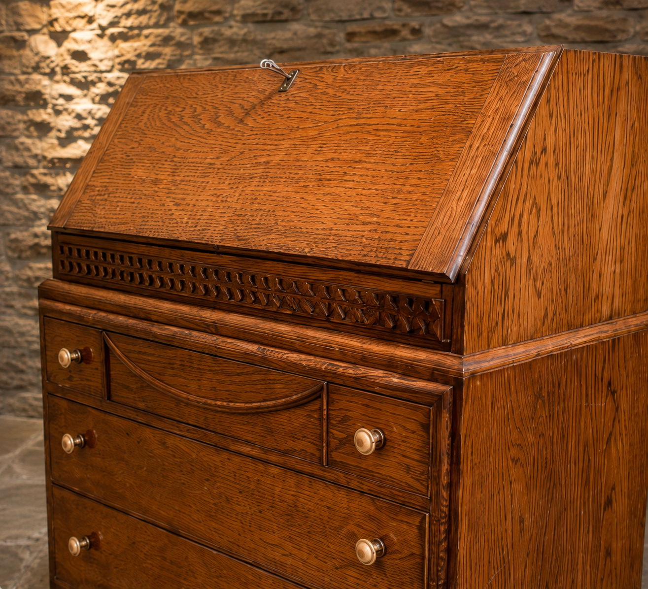 Antique Victorian Oak Bureau c.1890–1910 | Solid Oak Fall Front Writing Bureau
