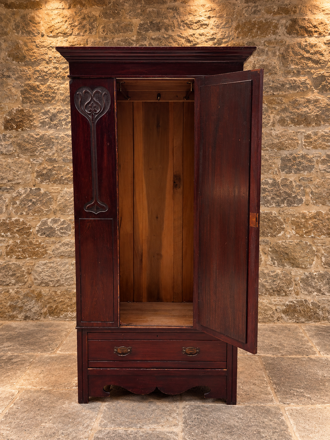 Antique Edwardian Art Nouveau Mahogany Mirrored Wardrobe – c.1900